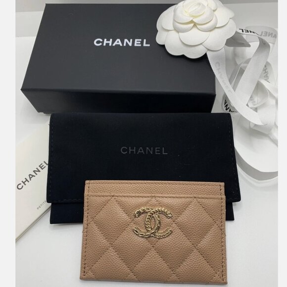 Authentic CHANEL large CC logo beige caviar card holder wallet GHW Brand New - Picture 2 of 11
